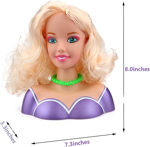 Miniatura 4 de KonHaovF Cabeza de muñeca para peinar el cabello y maquillaje para niñas pequeñas, muñeca con práctica de maquillaje de cabello, juguetes de