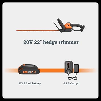 WORX 22 Cordless Hedge Trimmer, Electric Hedge Trimmer with Dual-Action Blades, Lightweight Bush Trimmer with 4.4 LBS, Battery & Charger Not Included, WG261.9