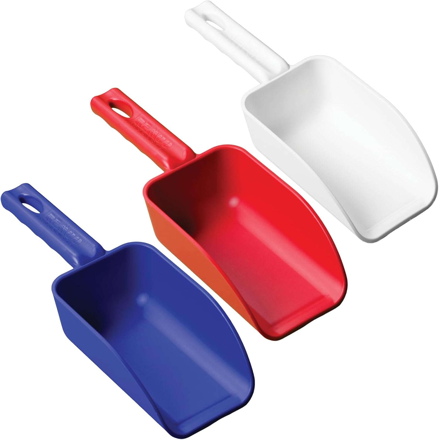 Remco 3-Pack 16oz Color-Coded BPA-Free Plastic Hand Scoops - Food-Safe, Seamless Design for Commercial Kitchens, Restaurants & Home Use (Red/White/Blue)