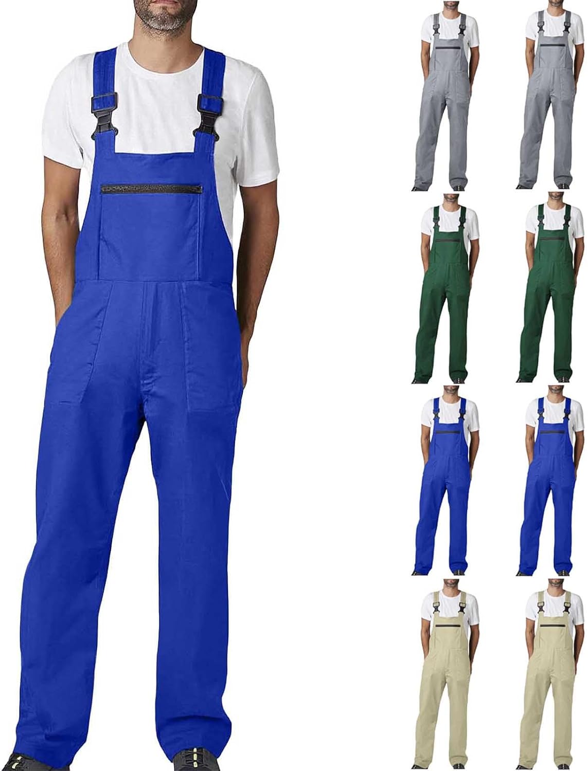 Cambkatl Men's Bib Overalls Adjustable Fashion Lightweight Workwear Jumpsuit with Multi-Pockets