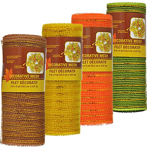 Decorative Harvest Mesh in Fall Colors Set of 4 - Orange, Yellow, Green and Brown 5 Yards each