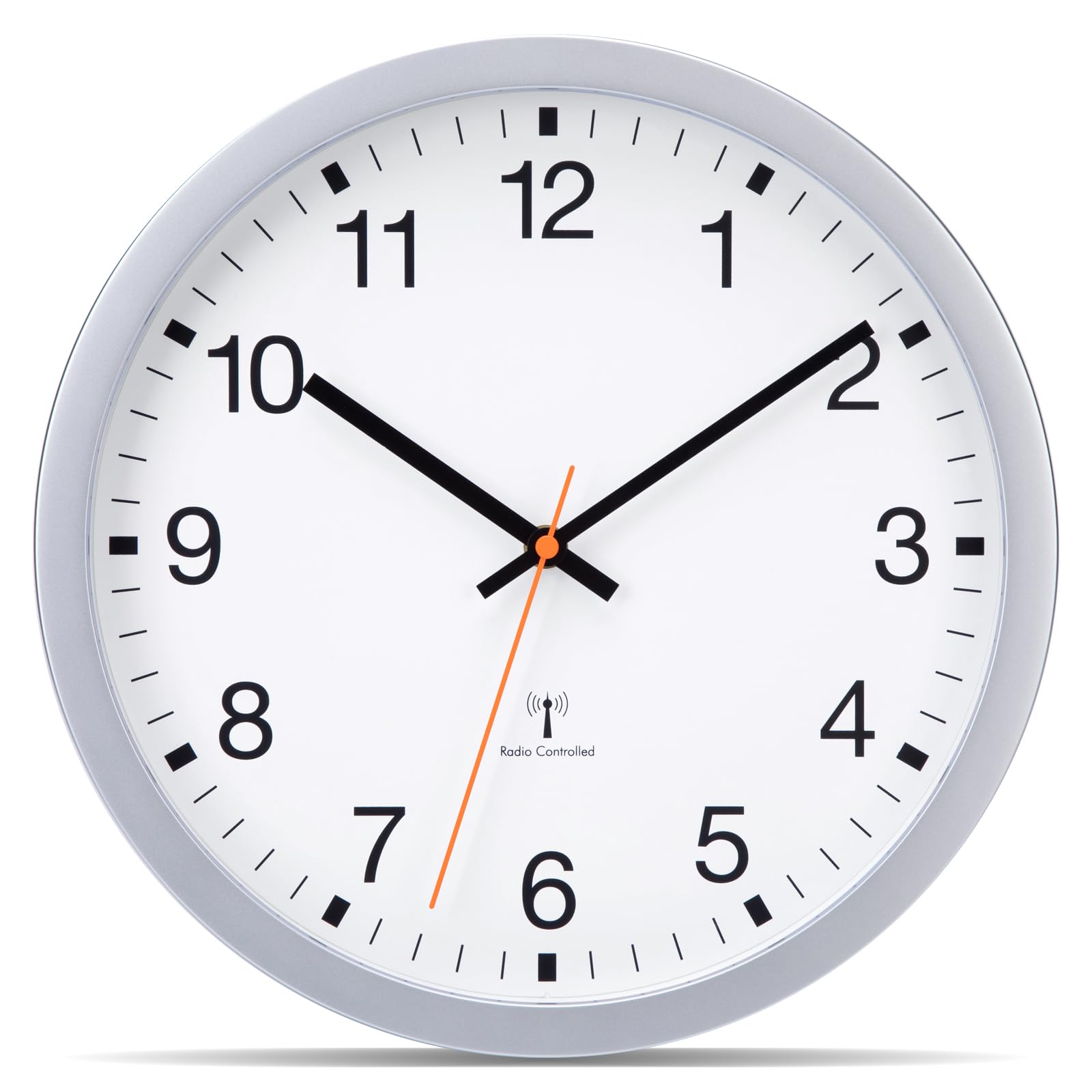 VIVILINEN Horloge Murale Radio Pilotée Silencieuse 30cm Design Moderne Argent