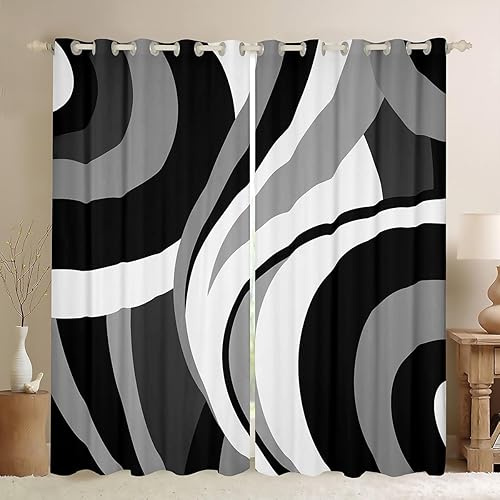 Miniatura 42 de Cortina de ventana retro a rayas verdes y marrones, cortinas onduladas abstractas 3D para niños, niñas, mujeres y adultos, decoración de habitación