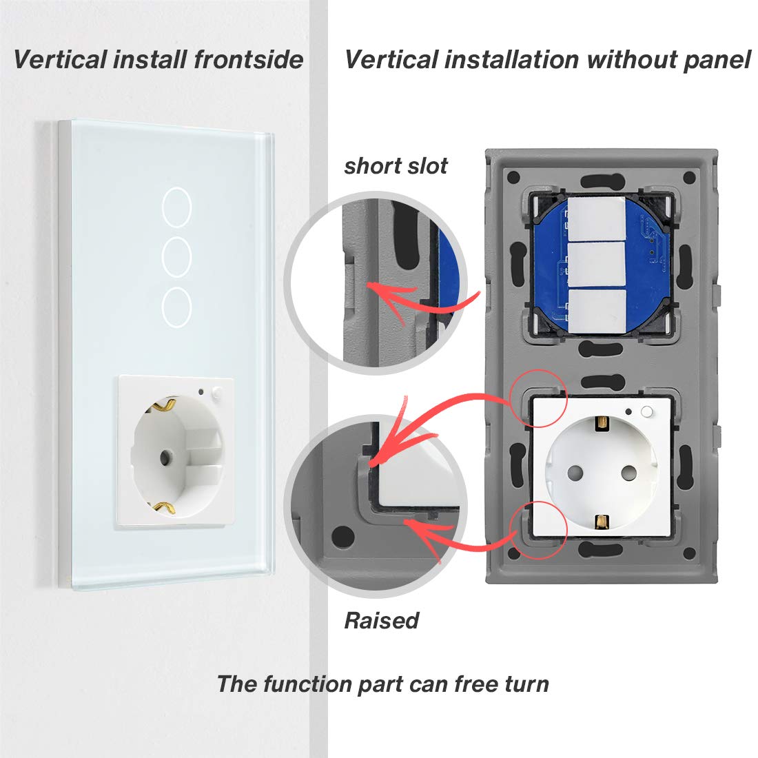BSEED WiFi Smart Alexa Lichtschalter mit Steckdose, Kompatibel mit Google Home Tuya, Glas Touchscreen-schalter Wlan Lichtschalter 2 Fach 1 Weg Weiß (Neutrale Leitung Benötigt) 2er Pack