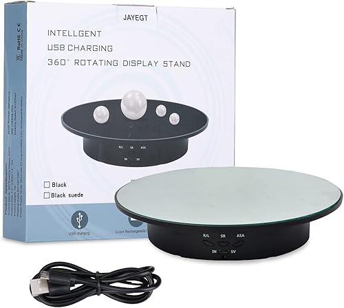 Miniatura 6 de JAYEGT Soporte de exhibición giratorio motorizado, carga de 7.87 pulgadas/17.6 libras, tocadiscos giratorios eléctricos de 360 grados para productos