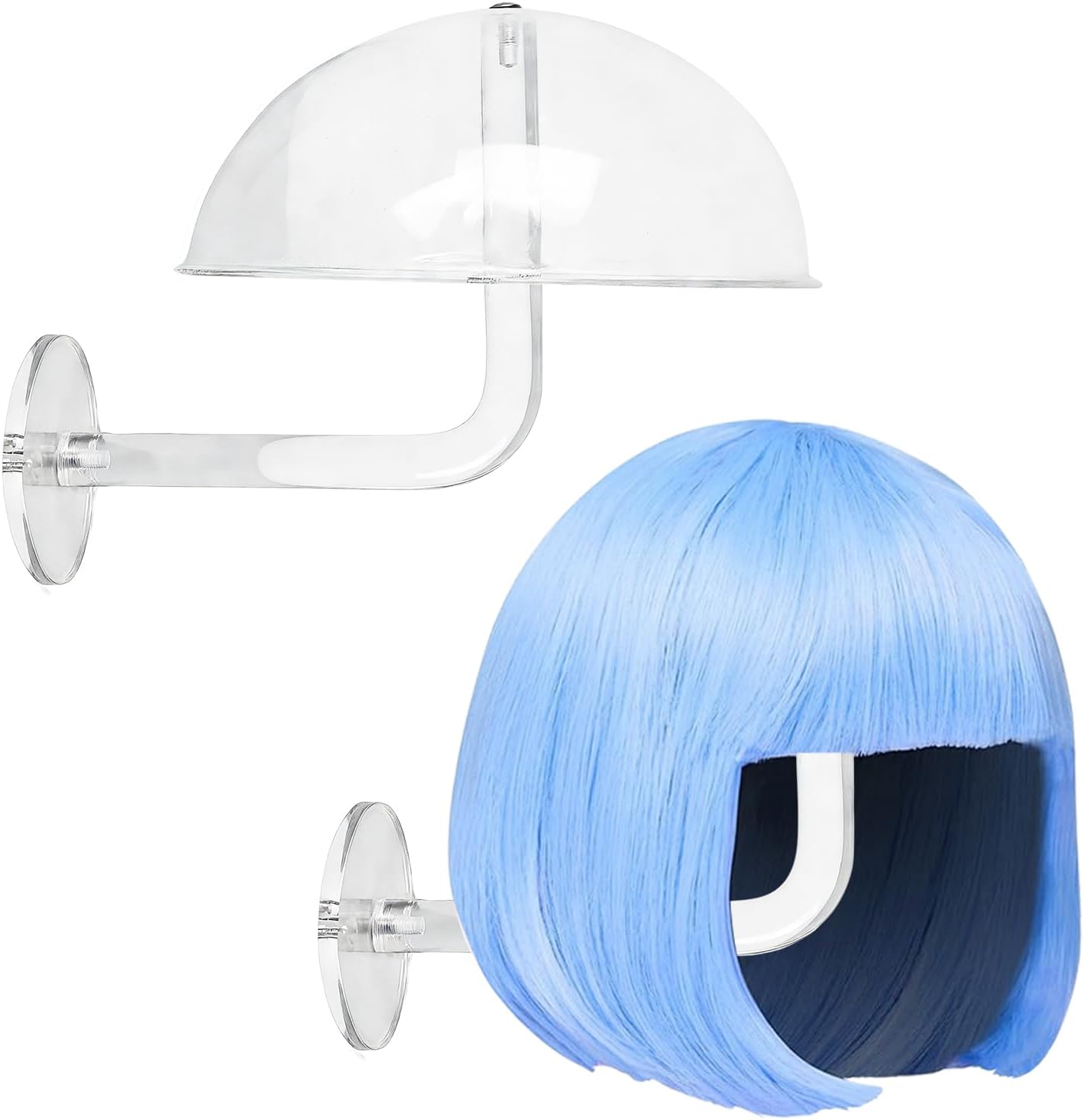 LUTTY 2Pcs Wall Mount Clear Acrylic Hat Display Stand,Wig Display Stand Racks Wall-Mounted Hat for Closet,Domed Hat Holder for Baseball Caps Cowboy