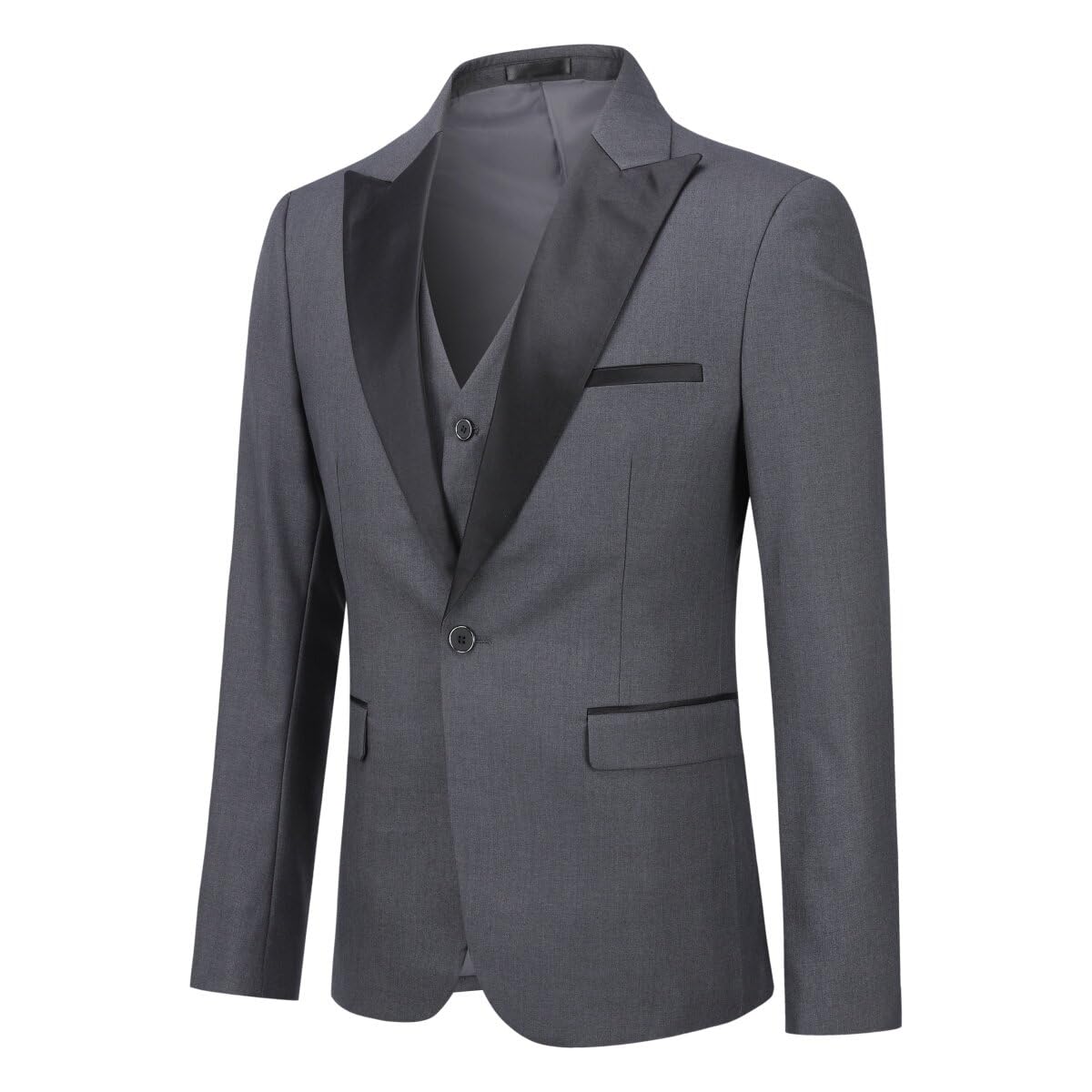 YOUTHUP Abito da Uomo Slim Fit a 3 Pezzi con Risvolto a Scialle Elegante Giacca da Smoking da Sposa con Gilet,Grigio,S