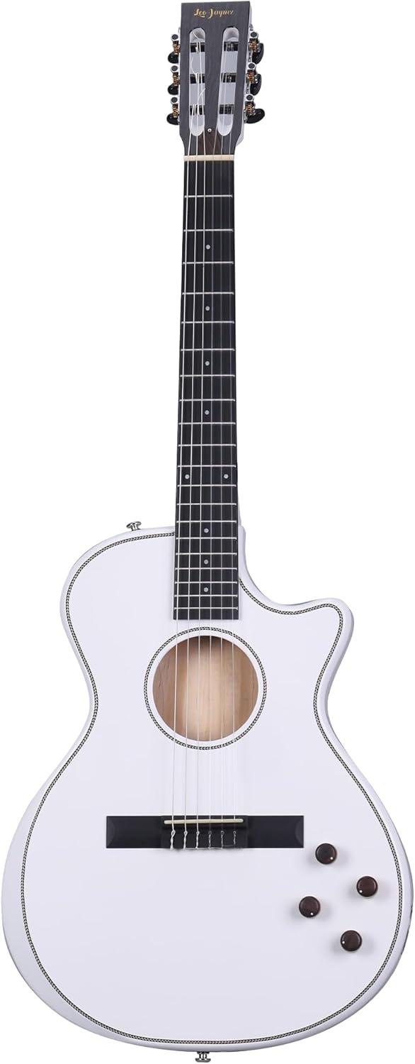 Leo Jaymz Cutaway Classical Acoustic-Electric Guitar, White, Mahogany Neck, Dual Pickup System with Active EQ, Matte Finish (Pure White)