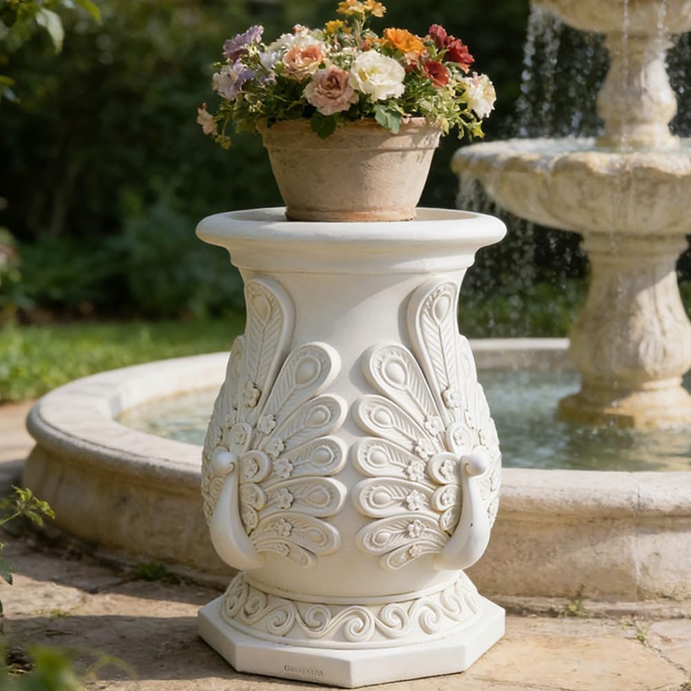 Decorative Roman Column Pedestal, English Rosette Indoor Outdoor Sculptural Garden Plinth Base Statue Riser, Weatherproof Sturdiness Plinth Base Statue Riser for Statues, Flower Pots, Decor, Cast Stone Resin (1458)