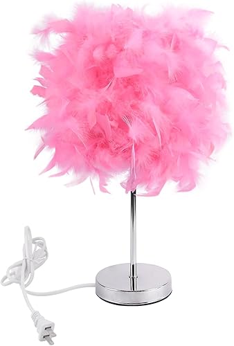 Xiaokeis Lámpara de mesa de plumas, lámparas de mesita de noche, lámparas táctiles decorativas románticas junto a la cama, pantalla de plumas,