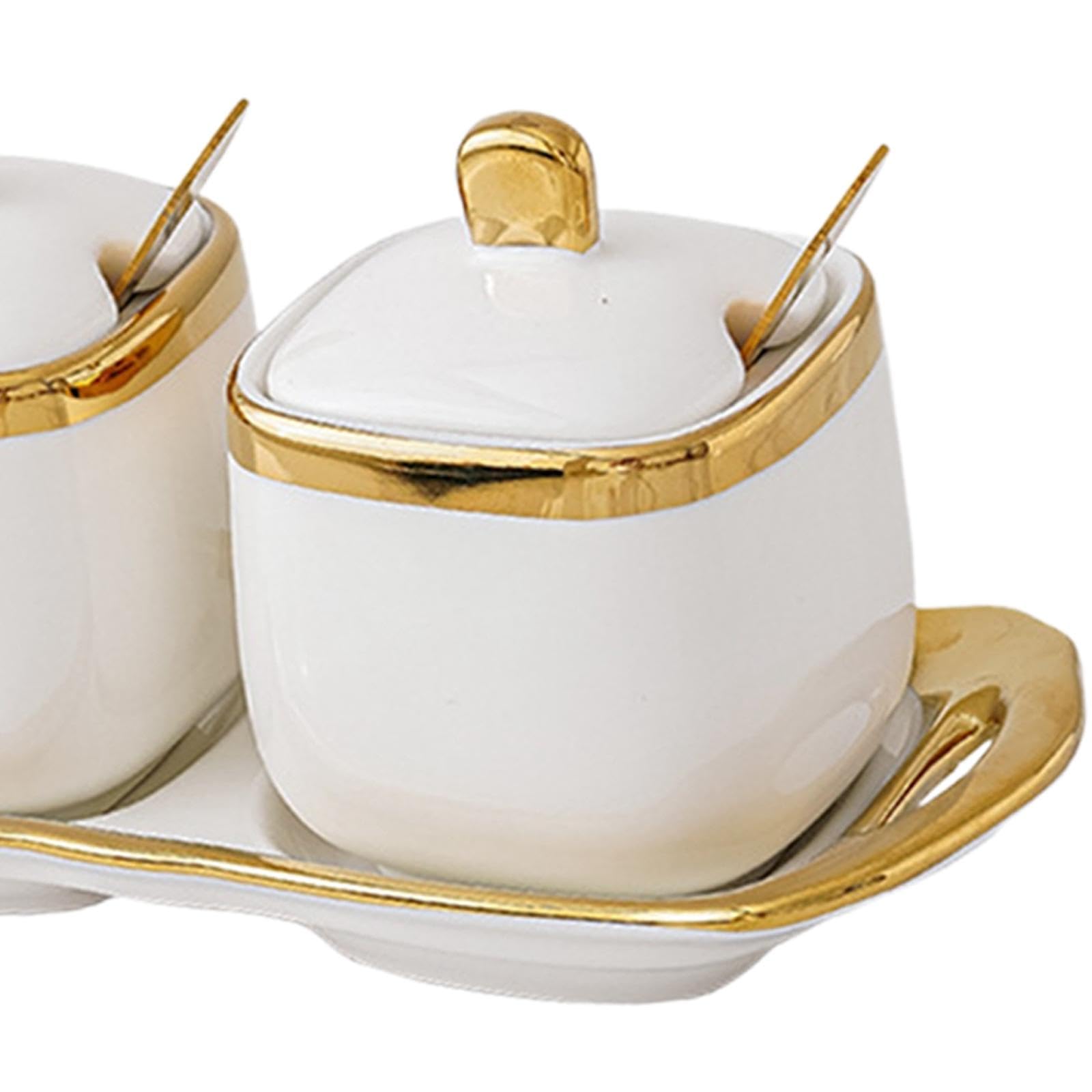 Keramik-Gewürzdosen-Set – Küchenbehälter für Zucker, Salz und Gewürze mit Löffel und Deckel – ideal für die Organisation Ihrer Gewürze