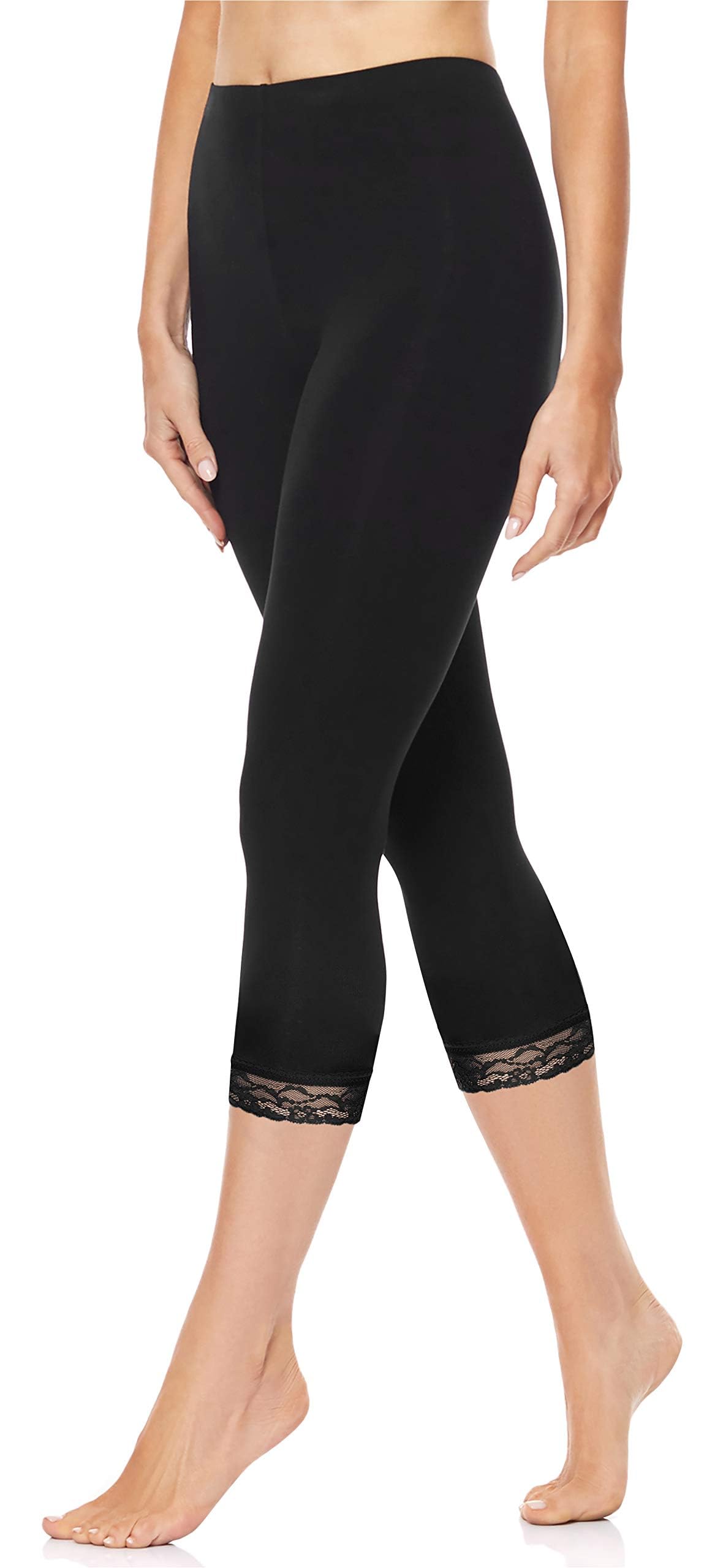 Legging 3/4 avec Dentelle Femme MS10-224 Noir L