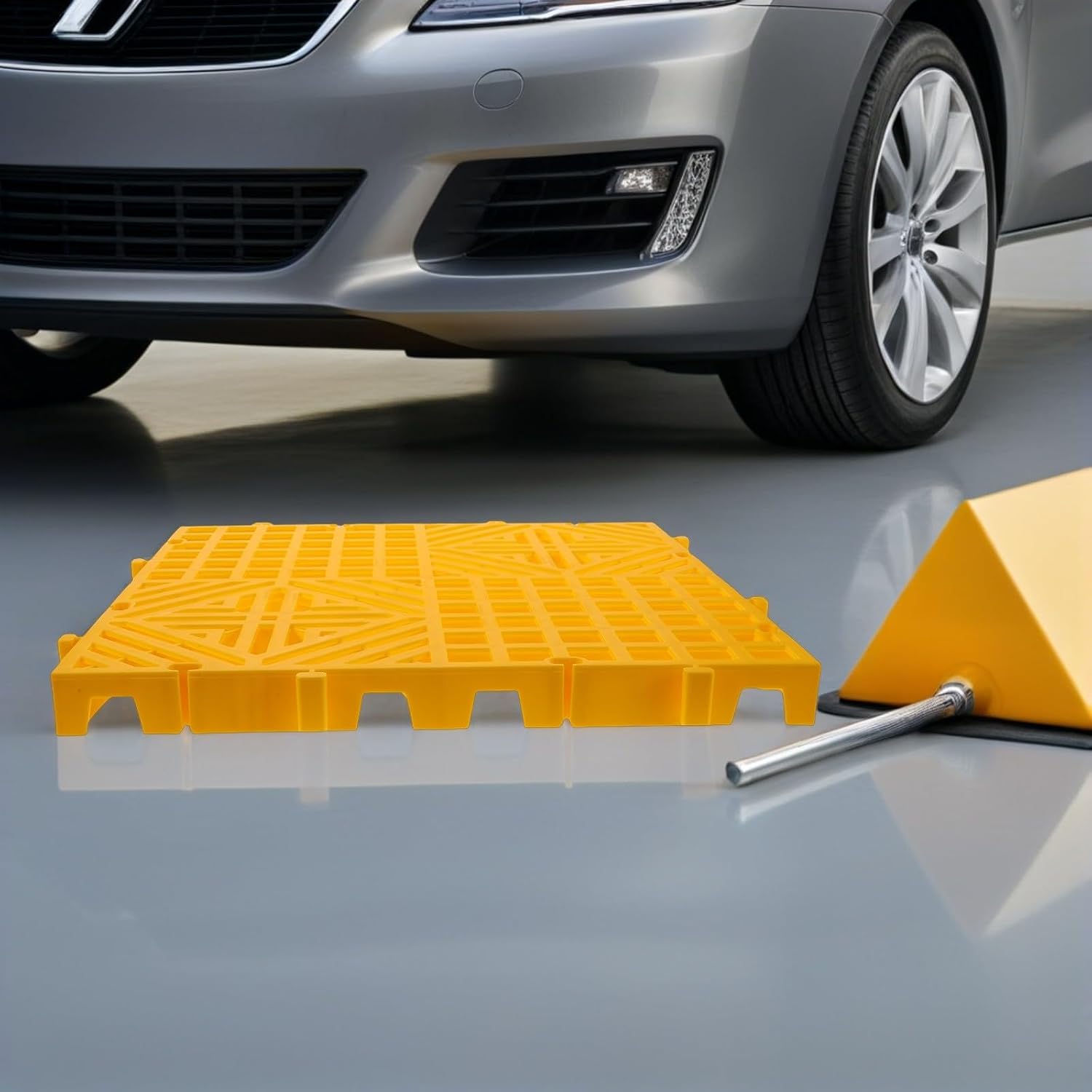 FOMIYES Heavy Duty Car Wash Floor Grille Drainage Tiles, Thickened Yellow Plastic Interlocking Drain Pool Mat for Garage and Car Wash Flooring, Non-Slip Waterproof Floor Protector Pad