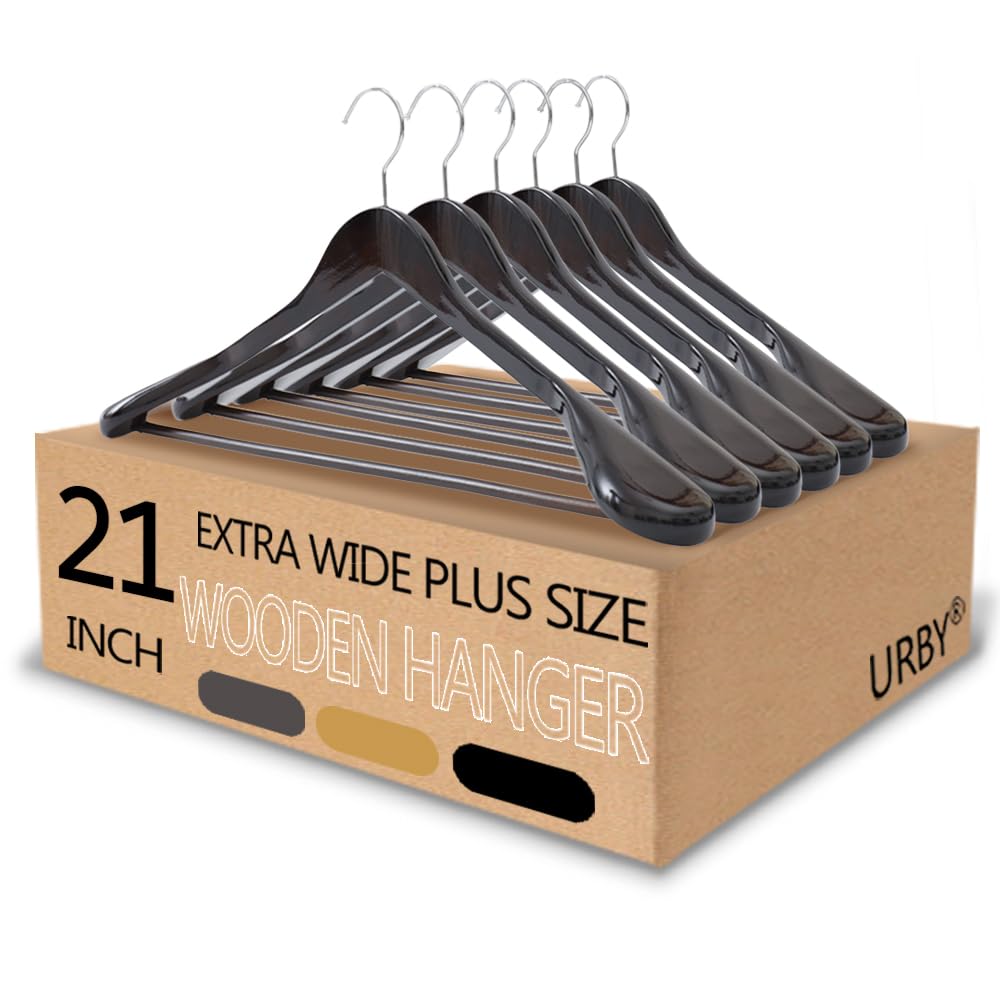 Amazon.com: Urby 6pk 21 inch Wide Shoulder Wooden Hangers No