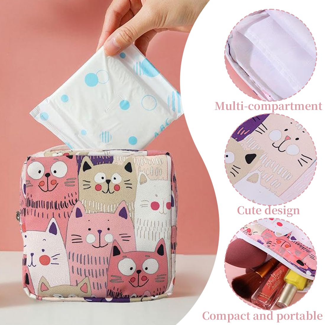 Tampons, Scatola/borsa/tasca porta-assorbenti rosa, borsa portatile impermeabile per assorbenti igienici con cerniera, mini pochette da donna