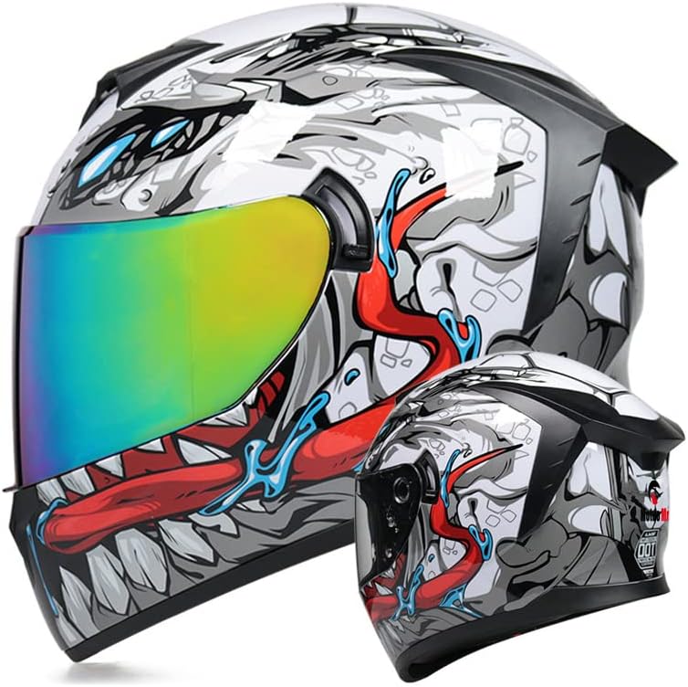 Unisex-Adult Full Face Motorcycle Helmet DOT Approved Motorbike Moped Street Bike Racing Crash Helmet with Graphic