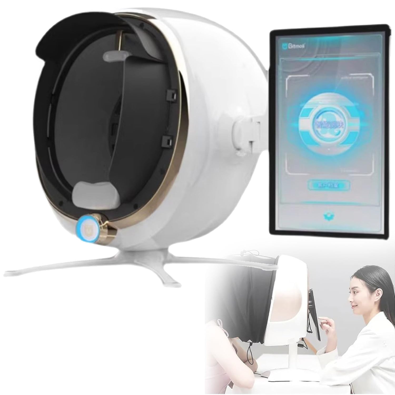 Qiang Smart Skin Detector Analysedetektor,3D-Hautsensor-Scannergerät mit 13,3-Zoll-HD-Bildschirm,KI-Gesichtserkennungstechnologie,8 Spektralanalysen,36 Millionen Pixel,für umfassende Haut,White