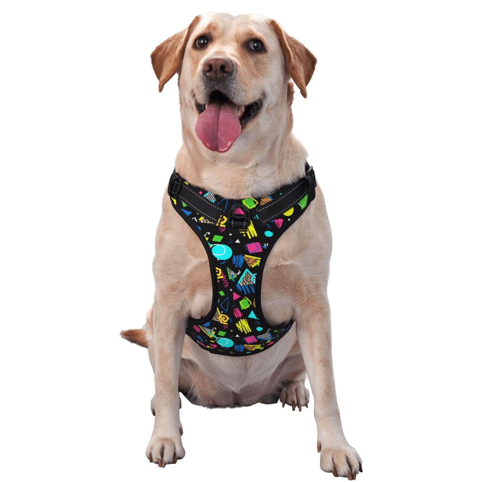 Geometric Checkered Zebra Tiger Leopard Print Retro 80s 90s Black Dog Harness for Small Medium Large Dogs No Pull Adjustable Pet Harness Working Training Easy Control Pet Vest Dog Harnesses