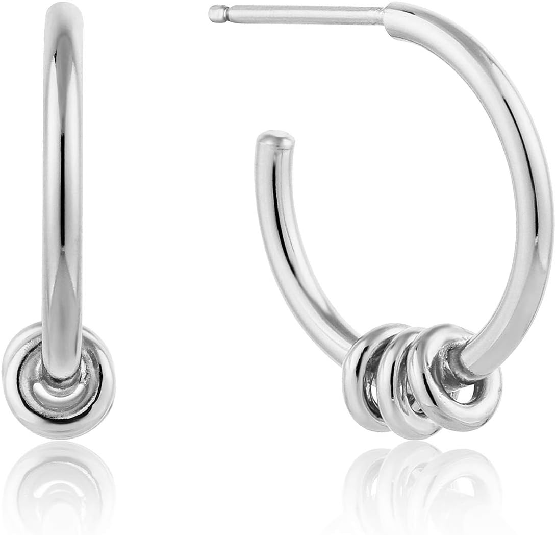 Unusual Fun 925 Sterling Silver Dainty Loop & Hoop C Circle Earrings for Women