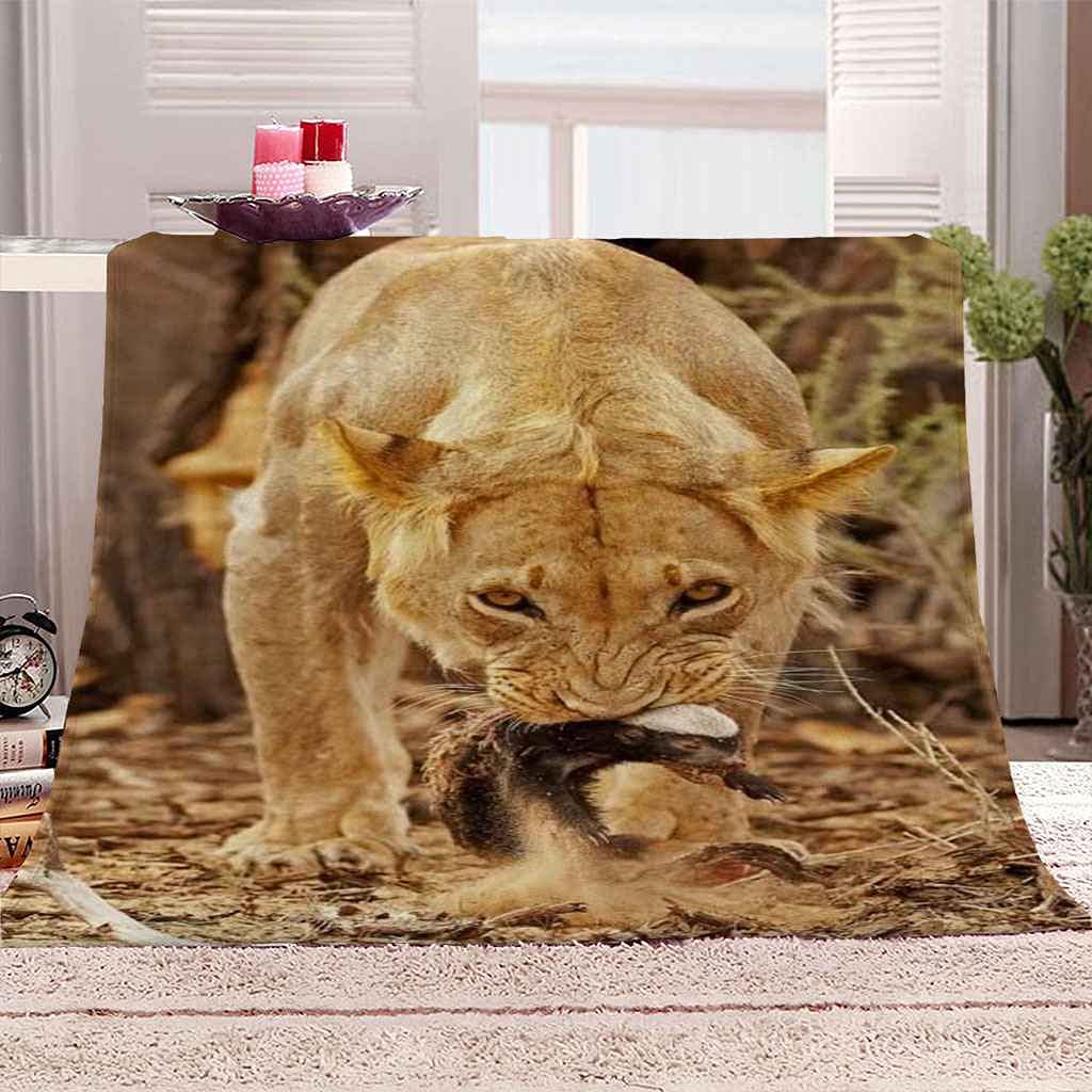 Couverture polaire en flanelle lion 150x200cm pour lit et canapé