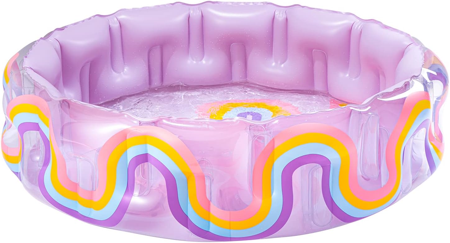 Funsicle 5.5ft Wavy Rainbow Funcuzzi Inflatable Kiddie Swimming Pool, 66" x 66" x 18", Pink