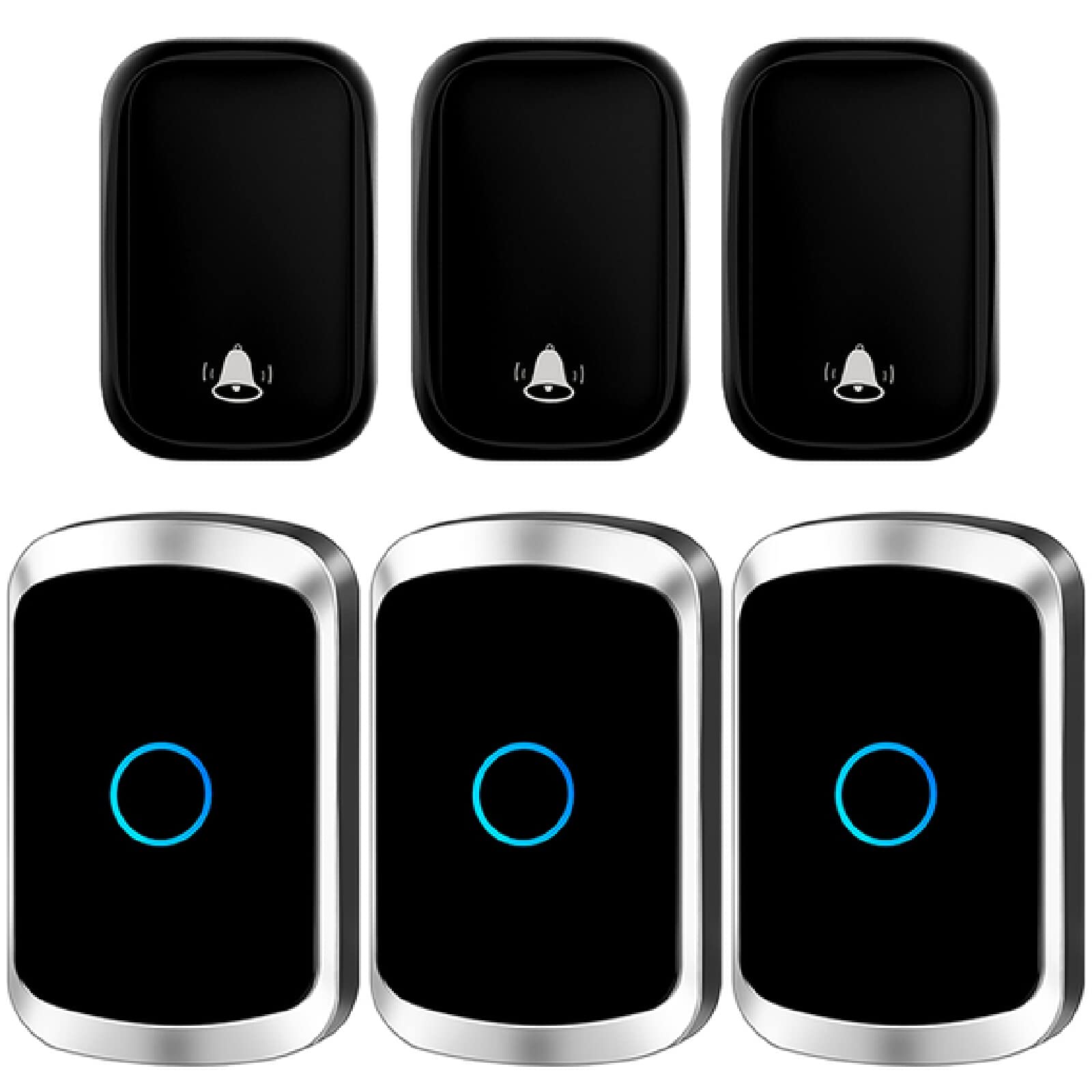 『No requiere batería』Timbre inalámbrico IP55 resistente al agua, kit de timbre de puerta con 6 receptores enchufables y 2 transmisores autoalimentados de presión, 5 niveles de volumen, 60 timbres,