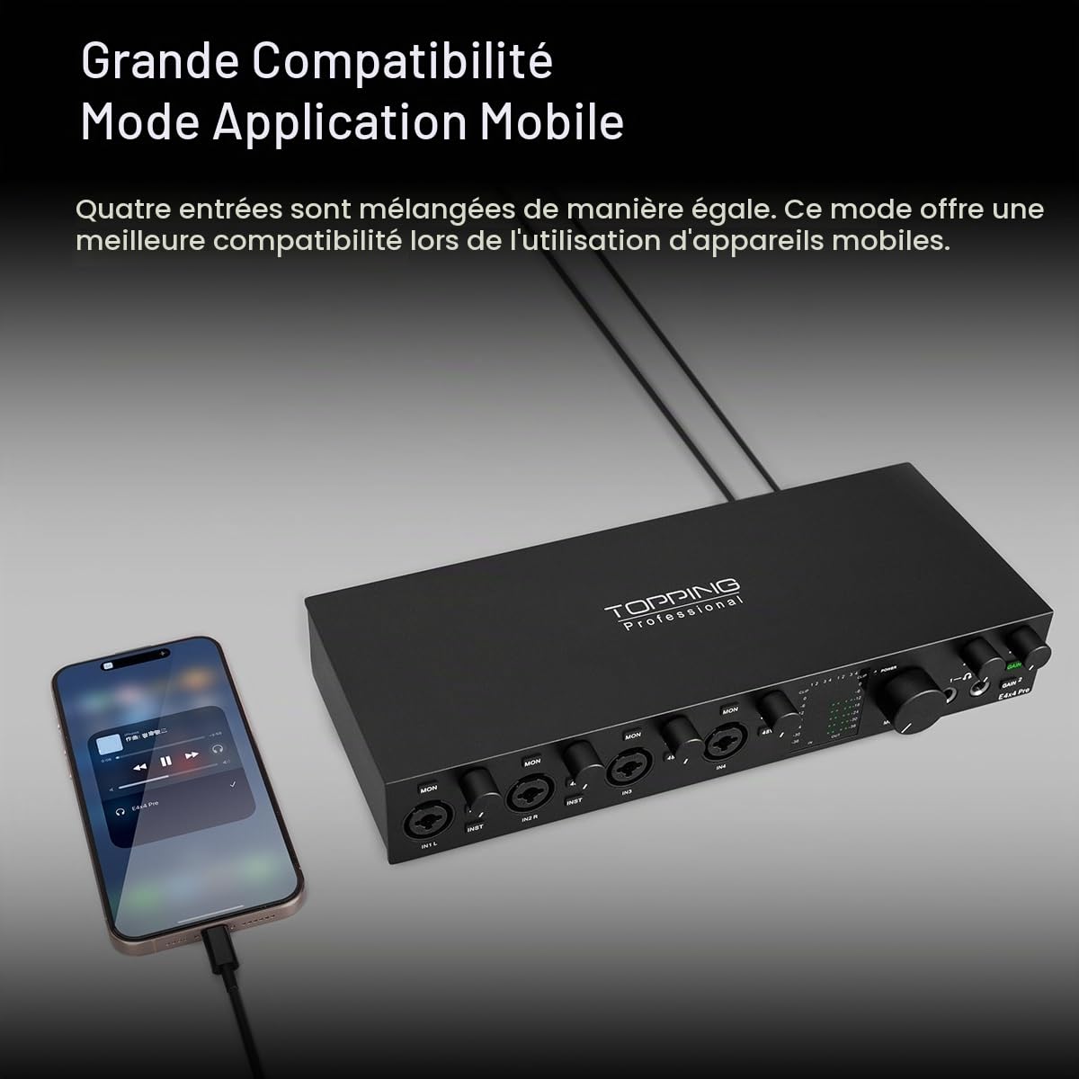 Topping Professional E4x4 Pre, interface audio USB avec 4 entrées et 4 sorties à 24 bits 192 kHz