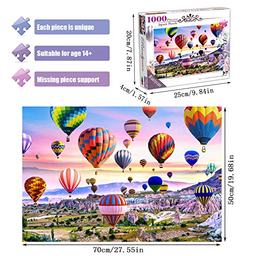 Rompecabezas para adultos de 1000 piezas – Globos aerostáticos | Tamaño final 27,55 x 19,68 pulgadas, cartón reciclado, póster HD 1:1, rompecabezas decorativo familiar, regalos para familia y amigos miniatura 7