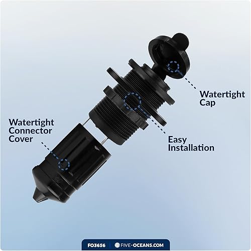 Miniatura 6 de Five Oceans Enchufe de alimentación USB de doble puerto impermeable marino, 12 voltios - 24 voltios, plástico ABS estabilizado UV, fácil
