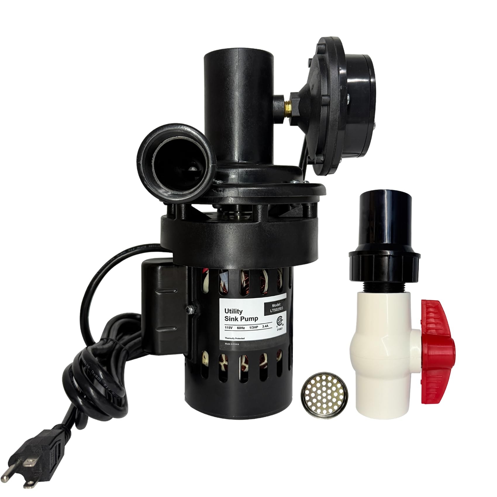 1/3 HP Automatic Utility Sink Pump Installed Directly Under Sink Gravity Free 115V 60Hz Laundry Pump with Check Valve and Ball Valve for Basement Kitchen and Modular Bars