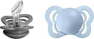 BIBS Pacifiers - Couture Collection | BPA-Free Baby Pacifier | Made in Denmark | Set of 2 Iron/Baby Blue Color Premium Soothers | Size 0-6 Months