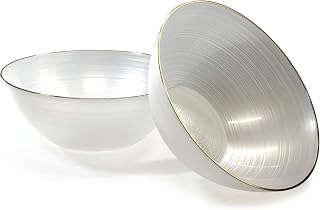 " OCCASIONS " 120 Piece Plates Pack, Disposable Wedding Party Plastic Bowls (16oz Soup Bowl, Belize in White Pearl & Gold)