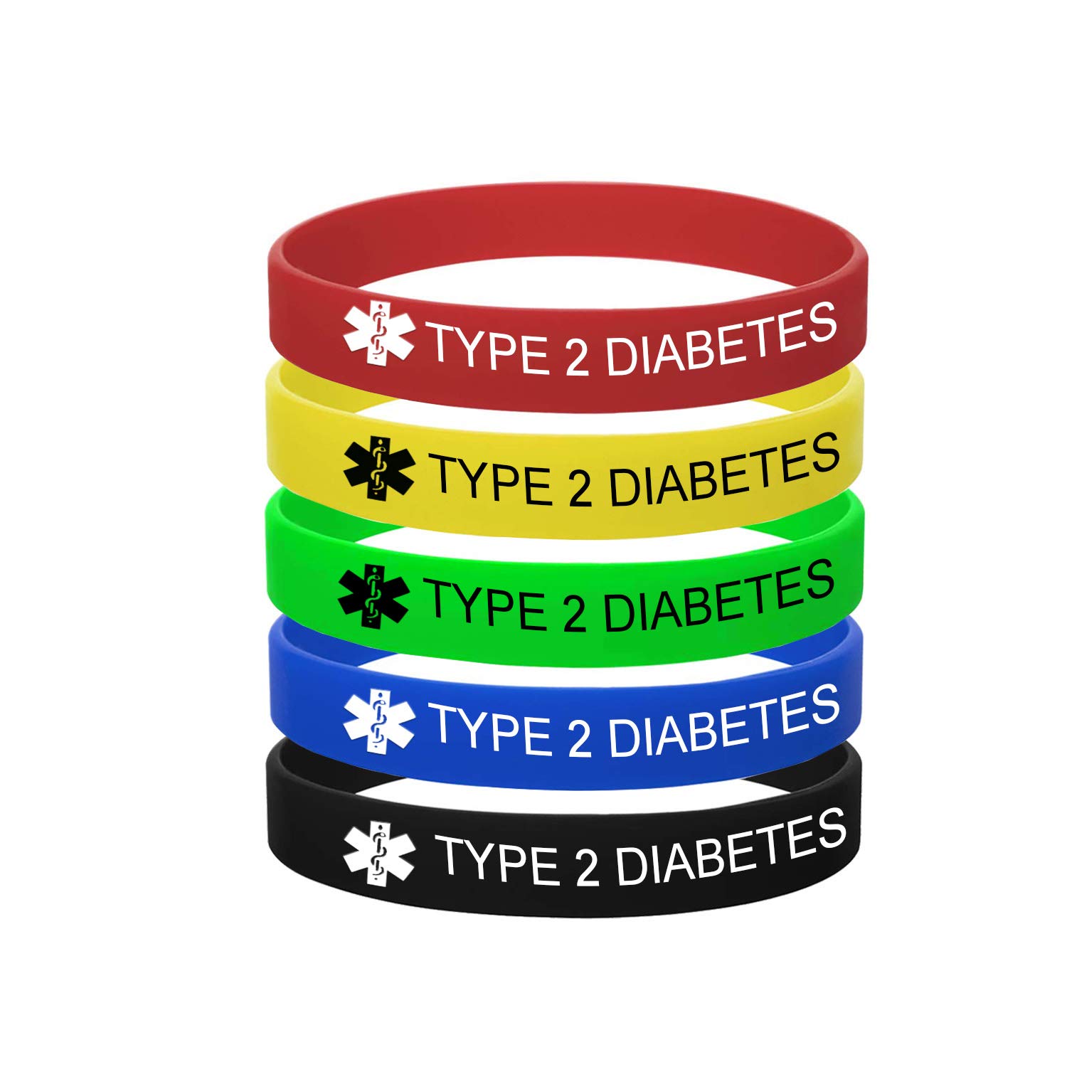 5 Color Pack-Personalized Engraved Medical Alert ID Jewelry Food Drug Allergy Bracelets,100% Silicone Rubber ID Survivor Bracelet Band,Emergency Contact Bracelet,Diabetes Bracelet,5.5"-7.9"
