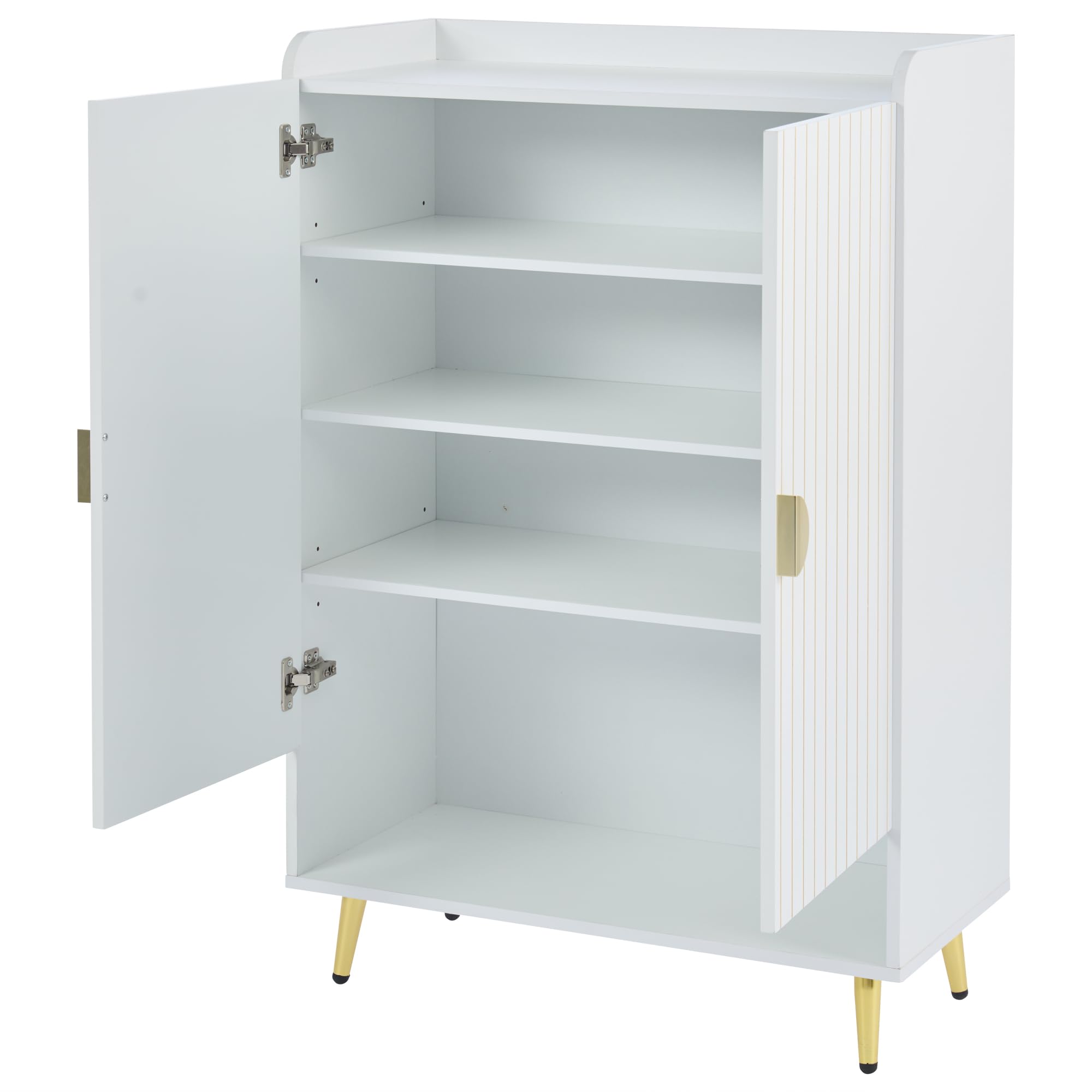 Moderner Paar-Tür-Schuhschrank, MDF, 3-stufiger, weiß, offene untere Schublade, Foyer-Schrank-Speicher-Organisator, 75 * 35 * 110cm, Tragfähigkeit 20KG