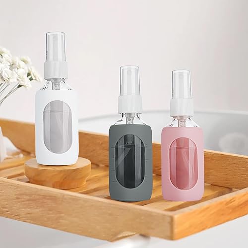 Miniatura 8 de HOMBYS Botellas pequeñas vacías de vidrio transparente de 2 onzas con protección de funda de silicona, recipientes recargables para viajes,