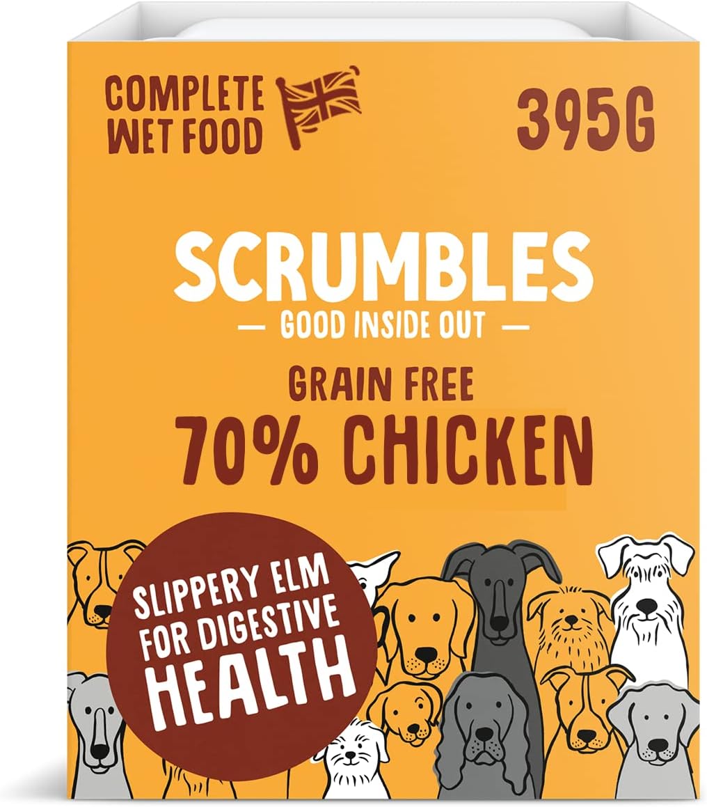 Scrumbles Natural Wet Dog Food, Grain Free Recipe with 70 Chicken and Slippery Elm, 7x 395g