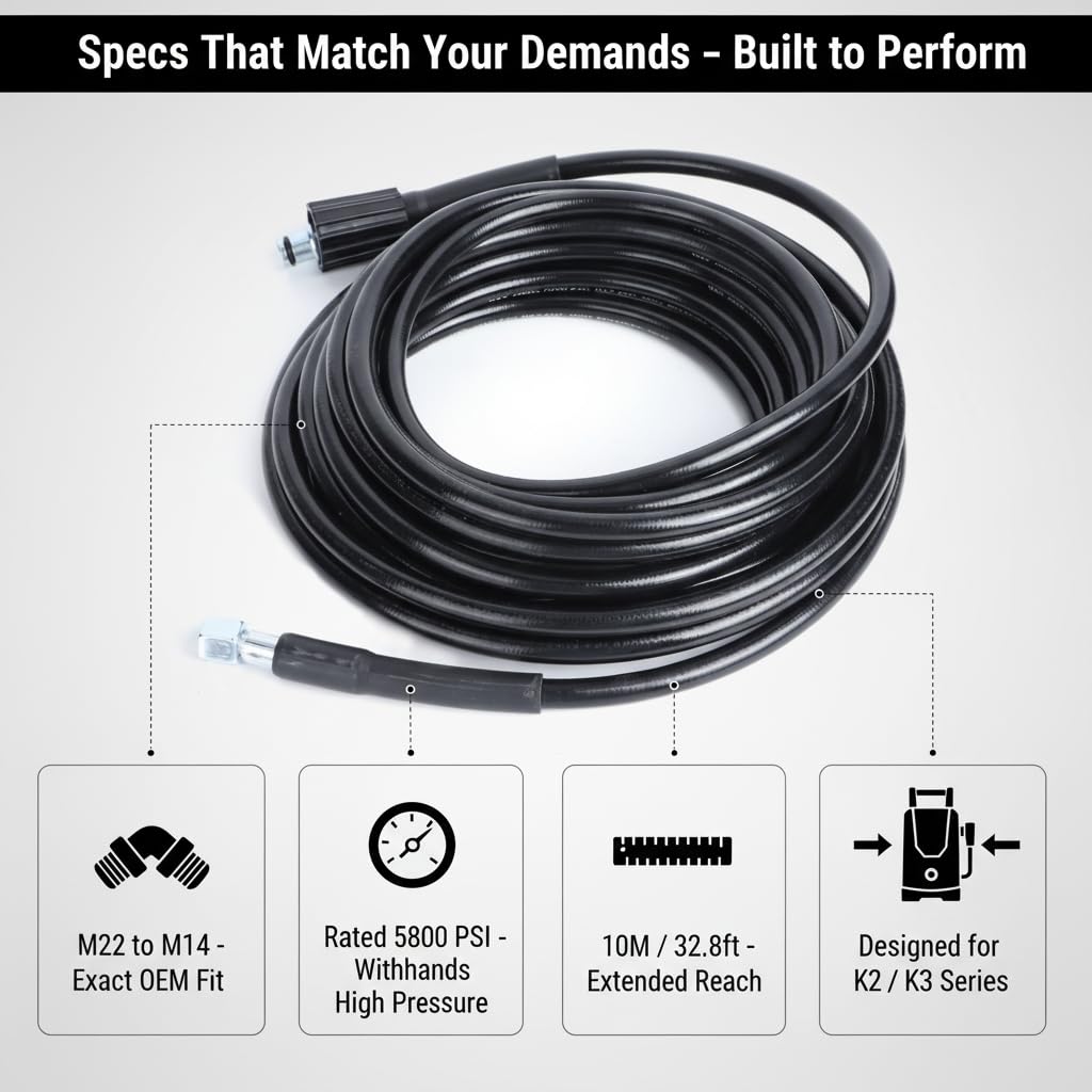 GOTOTOP Manguera de limpieza de tuberías de alta presión de 10 m, 400 bares con rosca M14 x M22, acero inoxidable PVC, resistente al desgaste, para K2 K3, ideal para limpieza y desagüe de coches