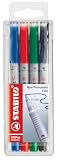 STABILO - Folienstift - OHPen universal - wasserlöslich fein - 4er Pack - grün, rot, blau, schwarz