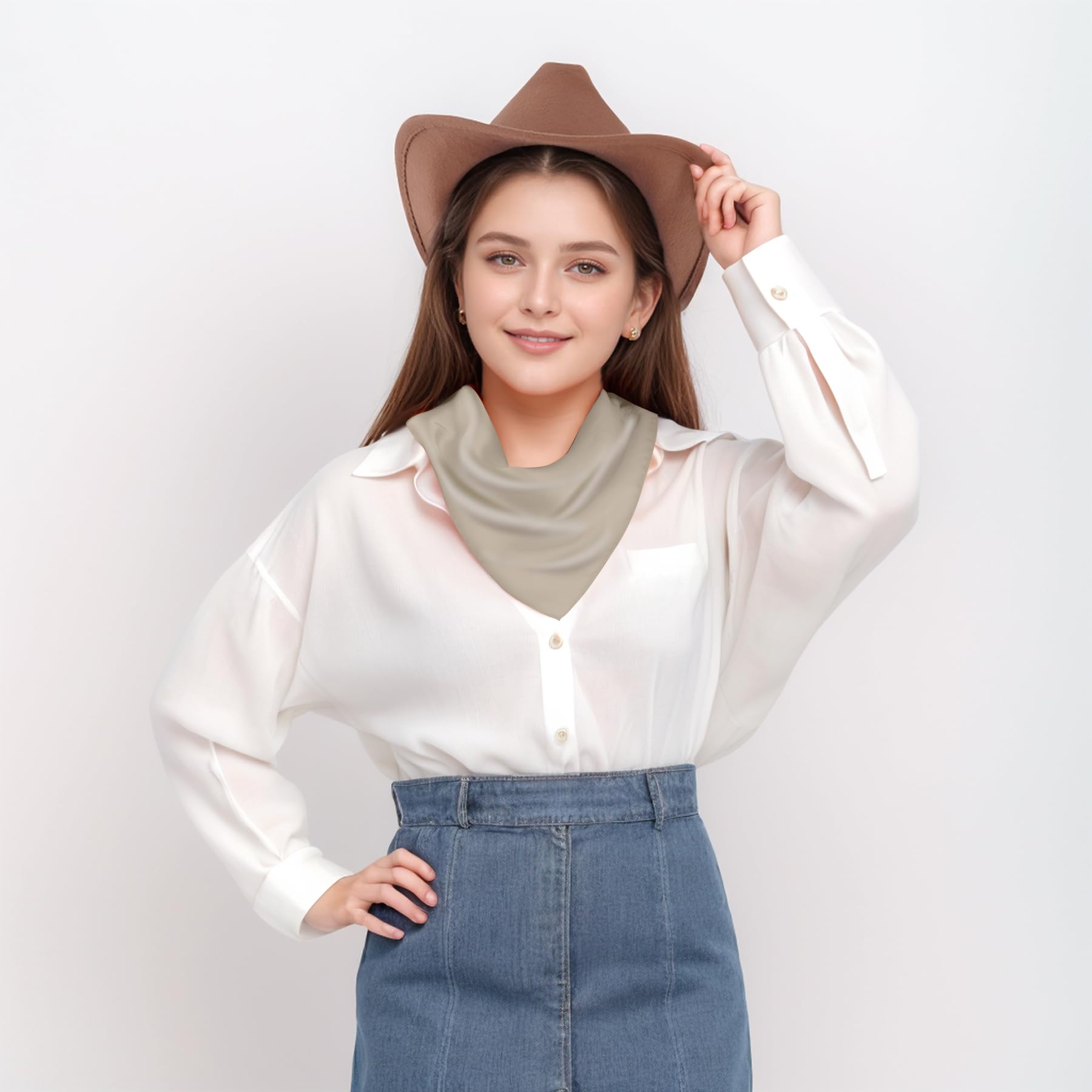 Pistha Satin Scarf Square Scarf Neck Hair Scarf Handkerchief Bandanas for Women Men Girls Boys Costume Accessory 27.5 inch: Khaki