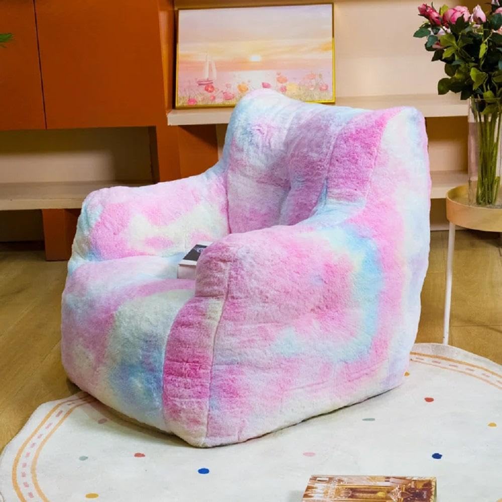 Ergonomic Design Kids & Adult Bean Bag Chair with Filler Included with Supportive Back & Armrest 27.5''H X 35''W X 36.2' D | Pink/White Colorful Zipper Closure Lightweight Plush Flexible