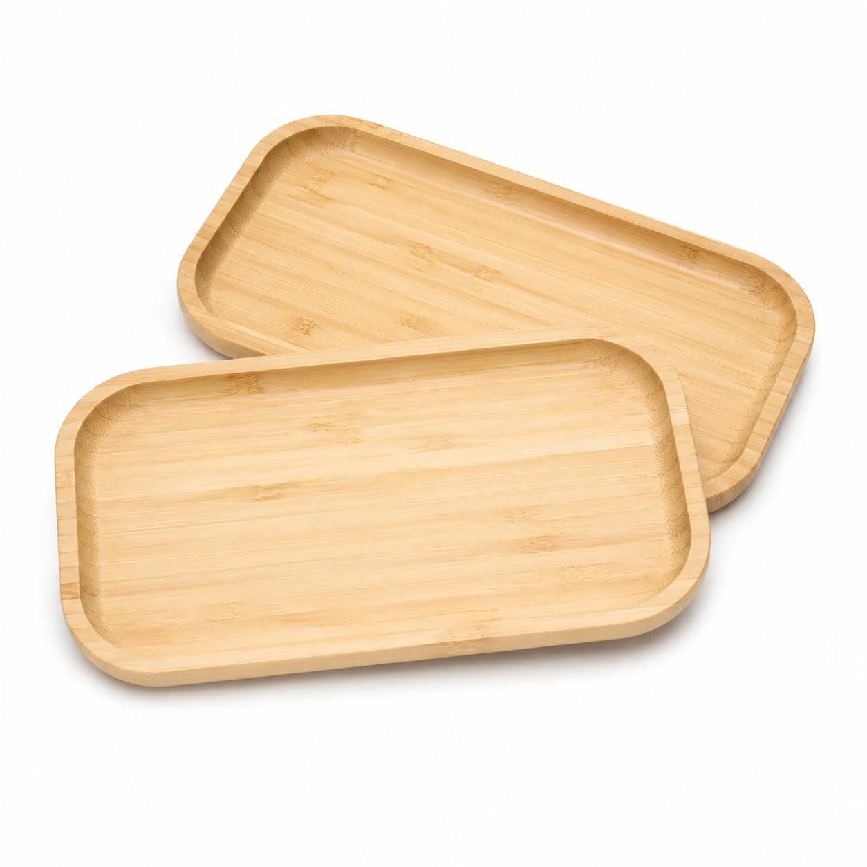 2 Pezzi Vassoio Bambù Naturale 25x14x2 cm – Mini Vassoio Multiuso per Multiuso per Dessert, Prodotti Cosmetici, Gioielli, Spuntini