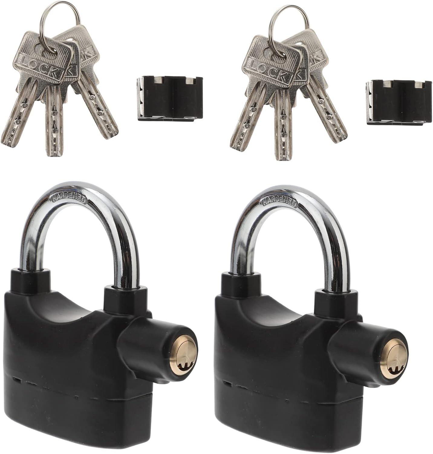 Healifty 2Pcs Durable U Shaped Security Padlocks with Loud Alarm for Bikes Motorcycles Warehouse Doors Includes Keys and Button Batteries Compact Theft Locks