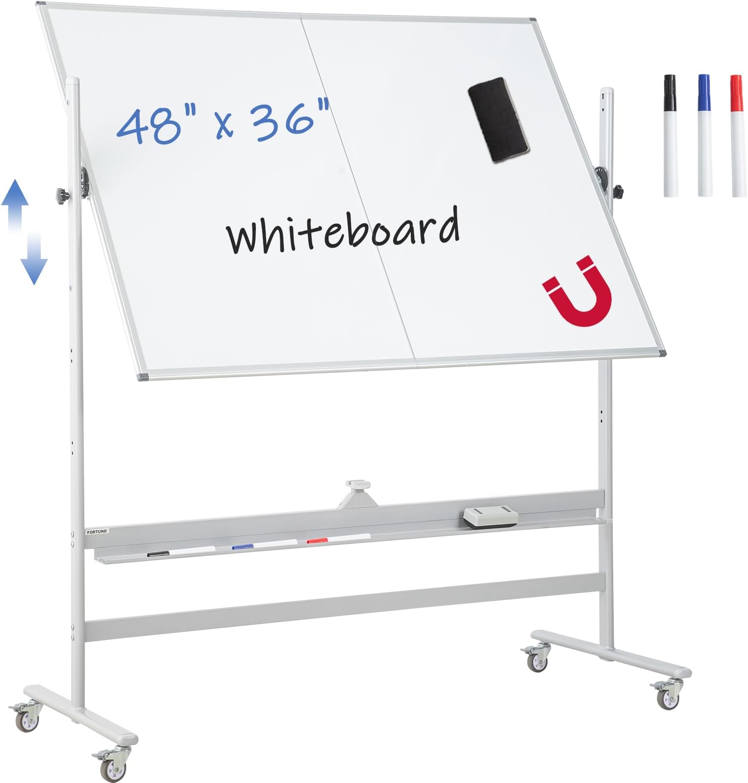 FORTUNO Mobile Whiteboard 48"x36", Rolling Double Sided Dry Erase Board