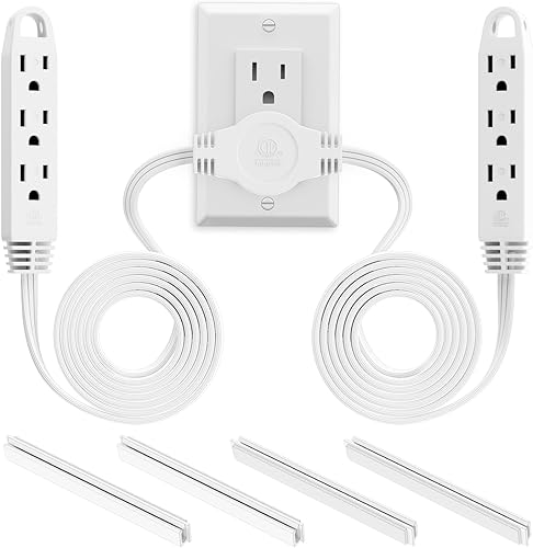 Kasonic - Tira de alimentación de cable de extensión doble de 3 clavijas de 12 pies, 6 pies en cada lado, enchufe de salida de cabeza plana, 6