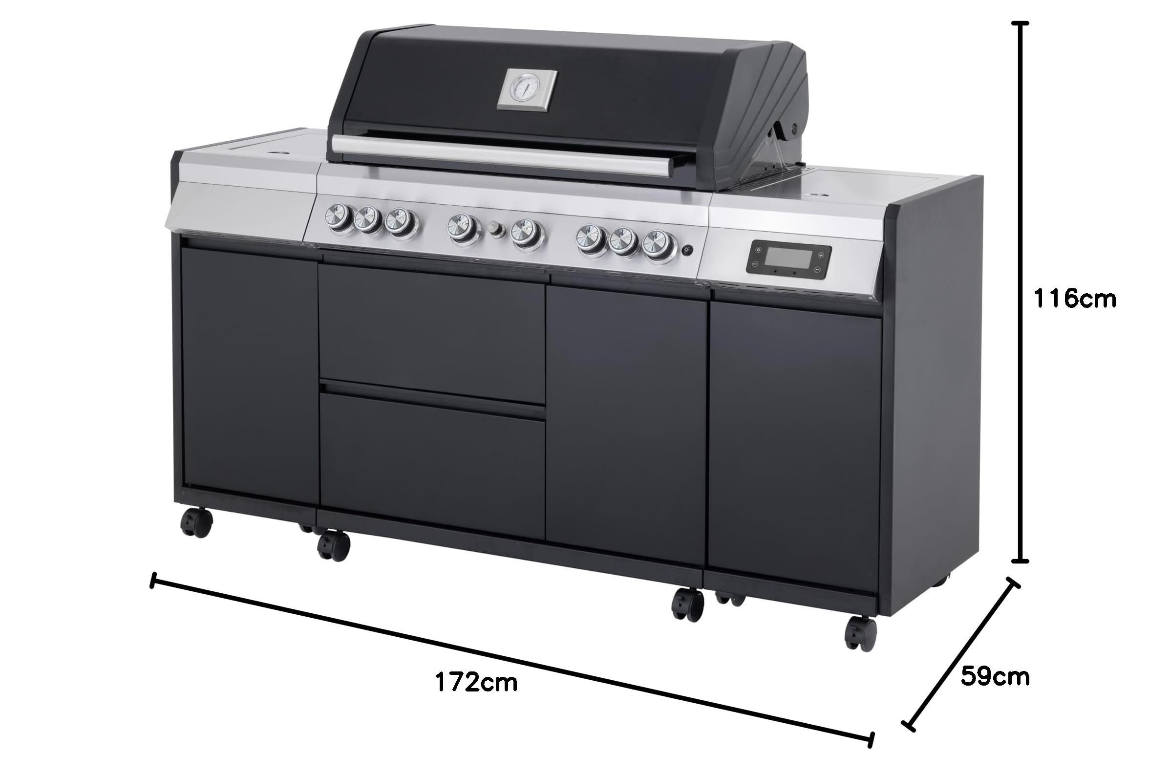 Tarrington House Barbecue a Gas 6+1+1 Bruciatori Acciaio Inox 72 kW Coperchio con Termostato Termometro Digitale