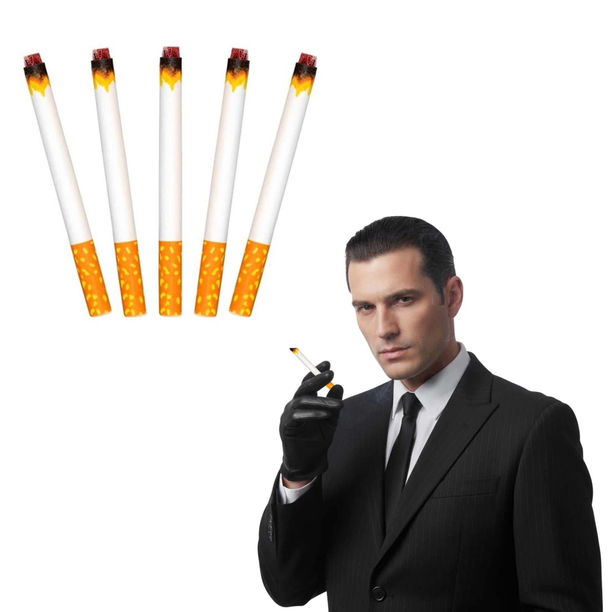 FNA FASHIONS® Fake Lit Cigarettes Blow Smoke Effect | Puff Joke Cigarette Prop for Halloween, Fancy Dress, Pranks, Gag Gifts & Stage (Joke Fake Cigarettes, 10, Count)
