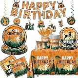Hunting Birthday Party Decorations for Boys Oh Deer Hunting Party Plates and Napkins Camo Hunting Decor includes Cups tablecloth Banner for Gone Hunting Party Supplies