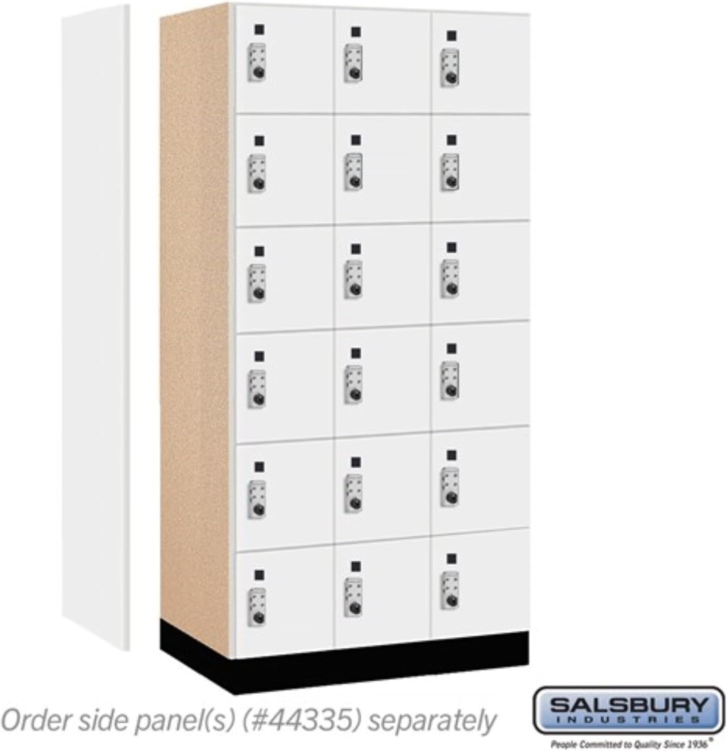 Salsbury 12" Wide Premier Wood Locker-Six Tier Box Style-3 Wide-6 Feet High-21 Deep-Arctic White-Silver Resettable Combination Locks