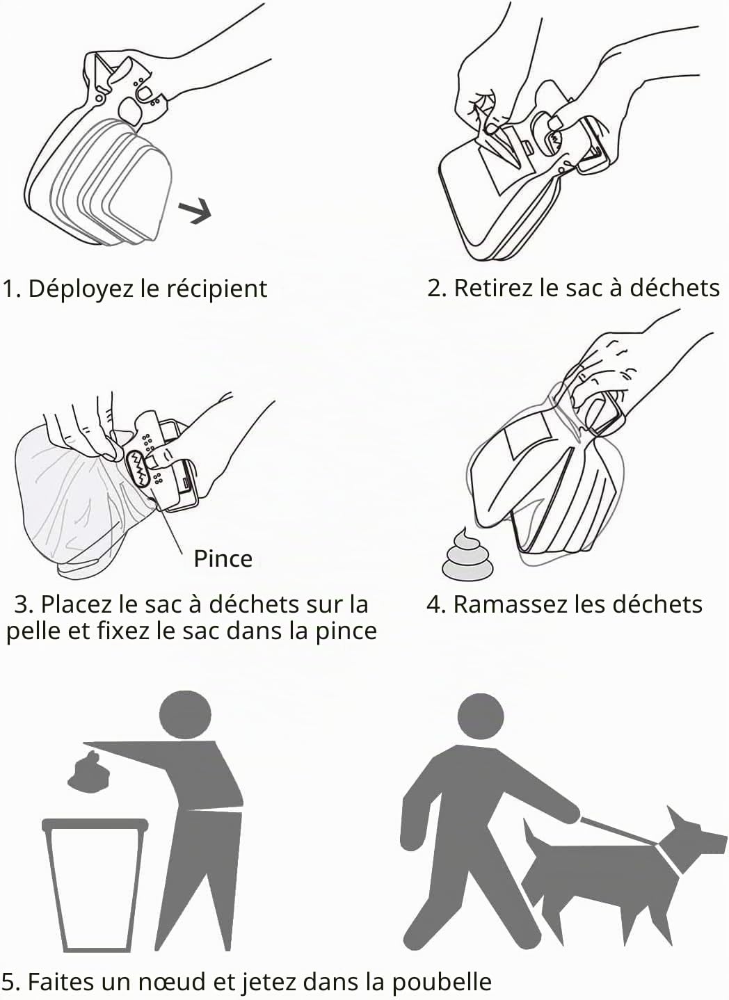 DOGOPAL Pelle à déjections Canines Portable – Outil de ramassage des déjections Canines innovant et sans Contact pour Chiens de Petite, Moyenne et Grande Taille (Gris, M)