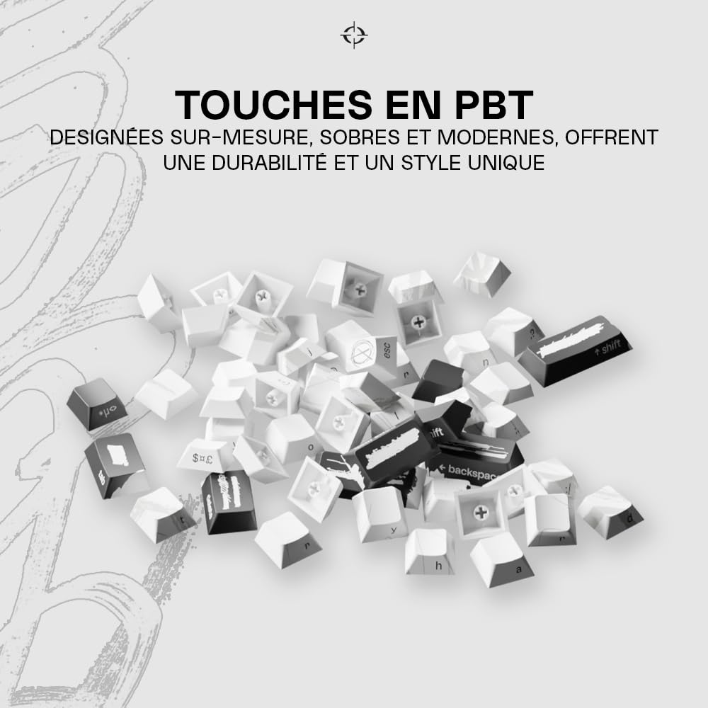 Tryhard Ensemble de Keycap AZERTY (Blanc) Français 66 Keys, PBT, Design Unique, Profil Cherry, Compatible avec Clavier Mécanique Gamer